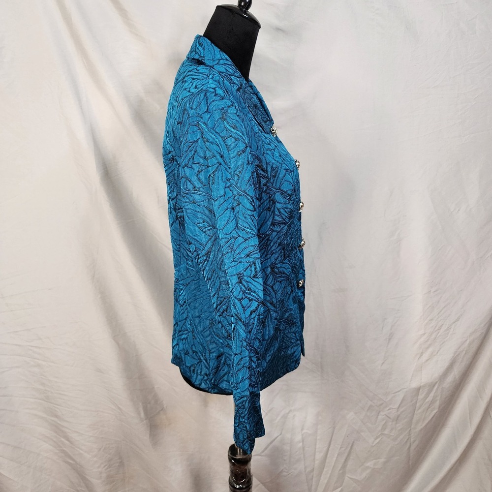 New w/tag LESLIE FAY Size 8P Shimmering Turquoise Jacquard Scalloped Hem Blazer - Picture 5 of 13